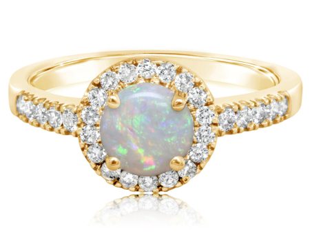 14K Yellow Gold Australian Opal Diamond Ring Discount