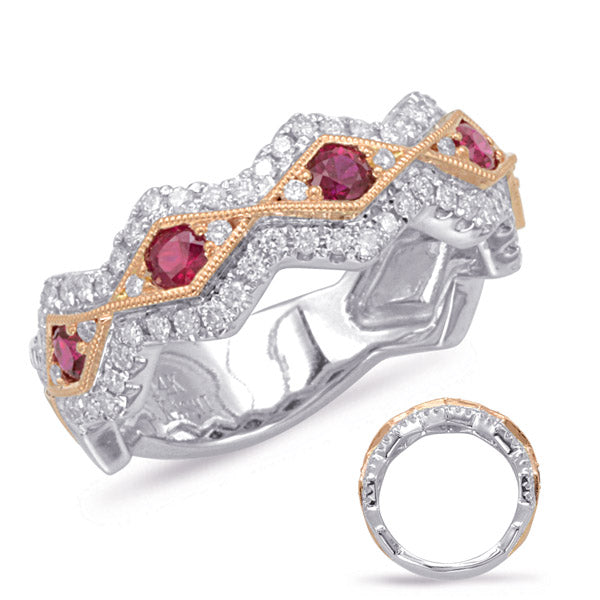 Rose & White Gold Ruby & Diamond Ring For Cheap