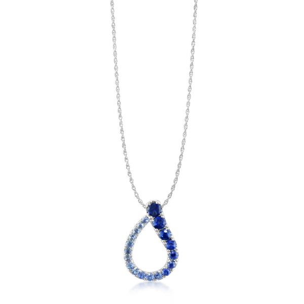 14K White Gold Graduated Blue Sapphire Pendant Online Hot Sale