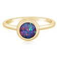 14K Yellow Gold 6mm Round Australian Opal Doublet Ring Fashion