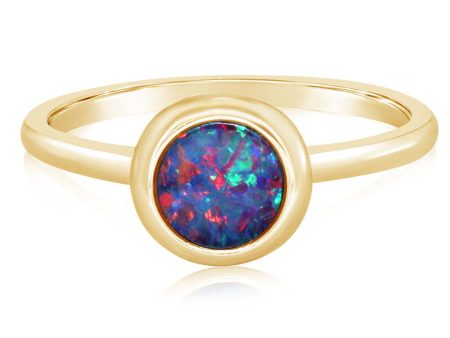 14K Yellow Gold 6mm Round Australian Opal Doublet Ring Fashion