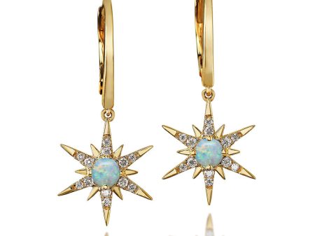 14K Yellow Gold Australian Opal Diamond Star Earrings For Sale