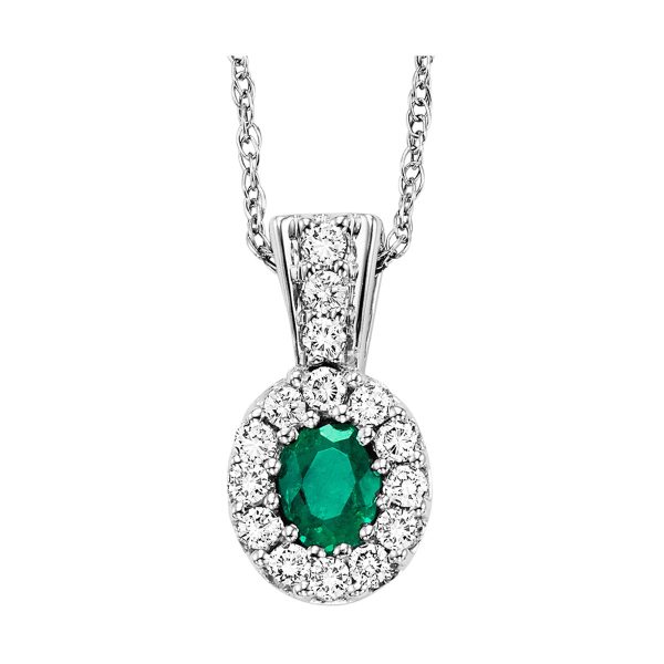 14Kt White Gold Diamond 1 7Ctw & Emerald 1 7Ctw Pendant Hot on Sale