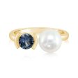 14K Yellow Gold White Freshwater Cultured Pearl Montana Sapphire Ring Discount