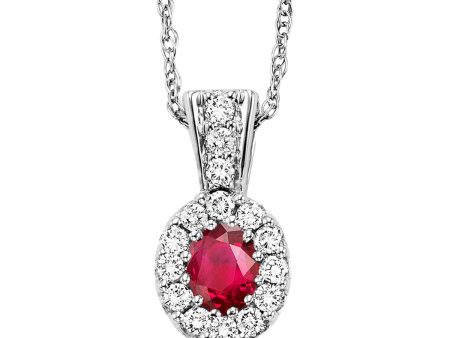 14Kt White Gold Diamond 1 8Ctw & Ruby 1 6Ctw Pendant Online Sale