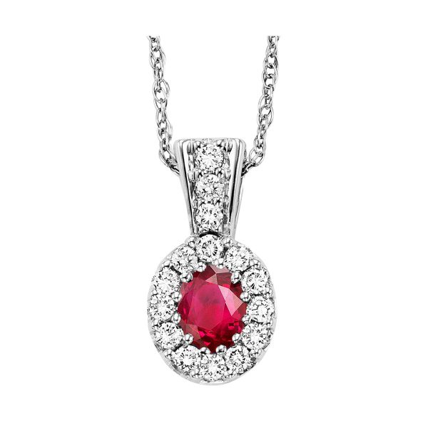 14Kt White Gold Diamond 1 8Ctw & Ruby 1 6Ctw Pendant Online Sale