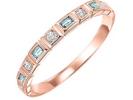 10Kt Rose Gold Diamond 1 12Ctw & Aquamarine 1 8Ctw Ring Hot on Sale