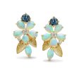 14K Yellow Gold Australian Opal Montana Sapphire  Diamond Flower Earrings Supply