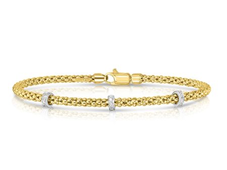 14K Gold Popcorn Bracelet With Triple Diamond Stations Fashion