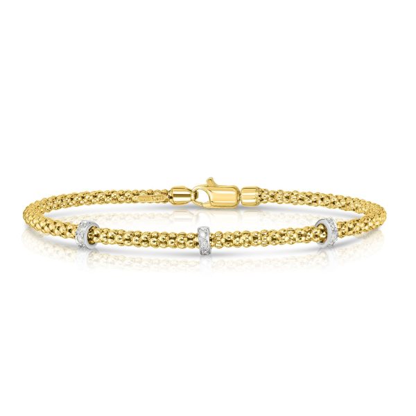 14K Gold Popcorn Bracelet With Triple Diamond Stations Fashion