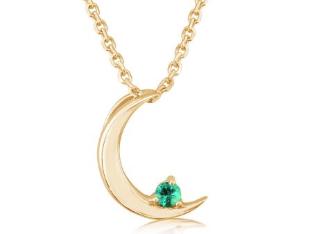 14K Yellow Gold Emerald Moon Pendant For Cheap