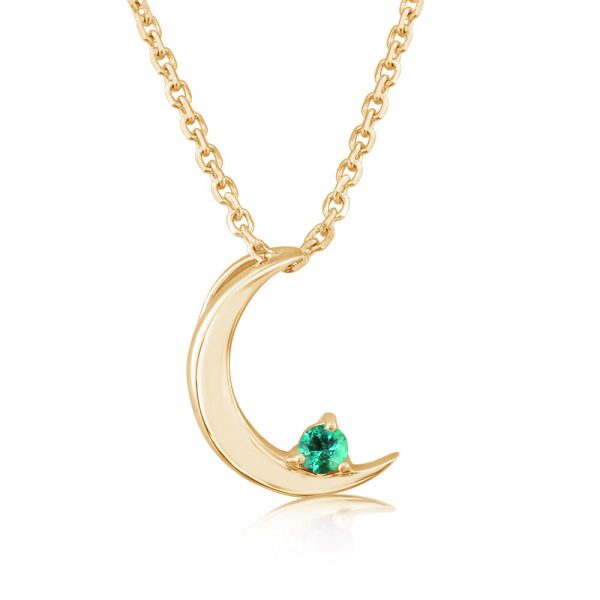 14K Yellow Gold Emerald Moon Pendant For Cheap