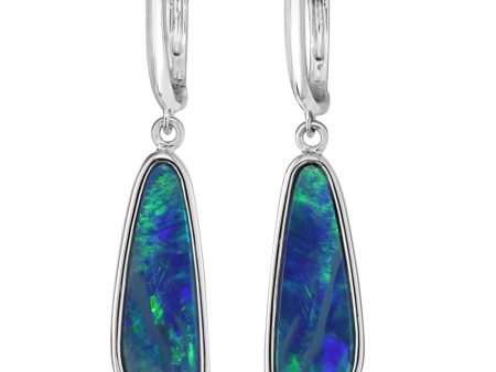 14K White Gold Australian Opal Doublet Plain Bezel Leverback Earrings Online Sale