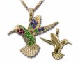 14K Yellow Gold Ruby Tsavorite Blue & White Sapphire Hummingbird Reversible Pendant (22x25.5) ,H Online Hot Sale