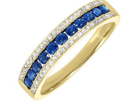 14Kt Yellow Gold Diamond 1 8Ctw & Sapphire 1 2Ctw Ring Hot on Sale