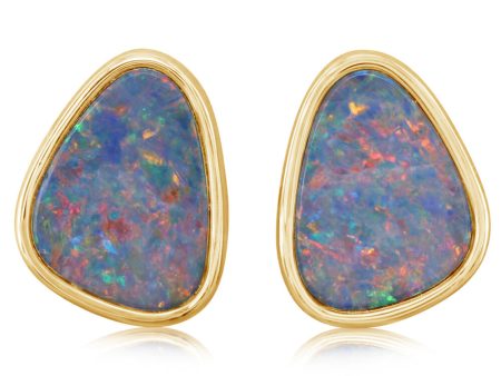 14K Yellow Gold Australian Opal Doublet Small Plain Bez Cheap