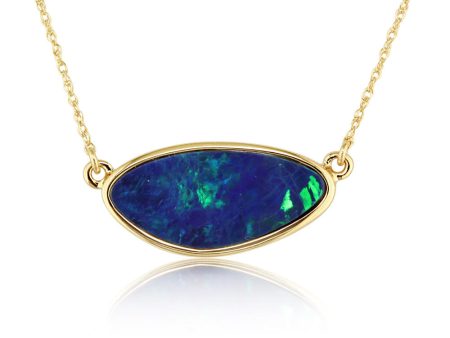 14K Yellow Gold Australian Opal Doublet Neckpiece Online Hot Sale