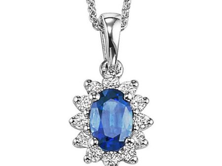 14Kt White Gold Diamond 1 5Ctw & Sapphire 5 8Ctw Pendant For Sale