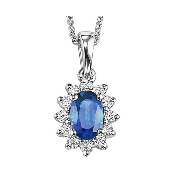 14Kt White Gold Diamond 1 5Ctw & Sapphire 5 8Ctw Pendant For Sale